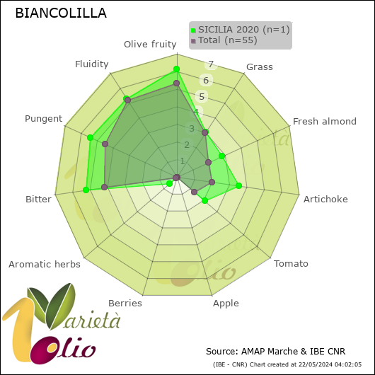 Profilo sensoriale medio della cultivar  SICILIA 2020
